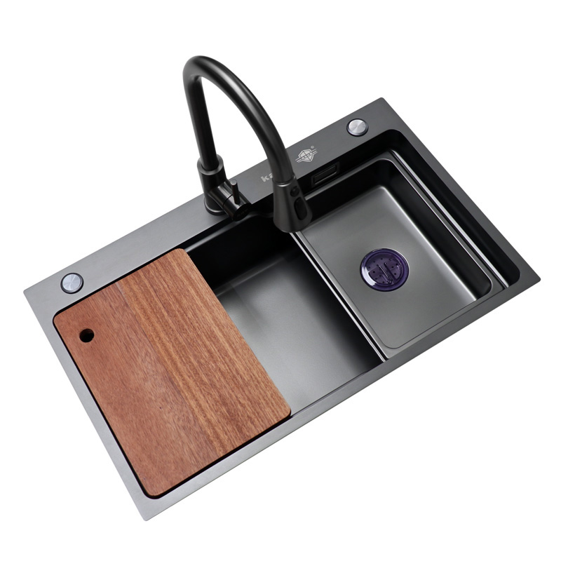 A1-7546-2 Modern Multifunction Large Capacity Nano Grey Black Undermount Stainle