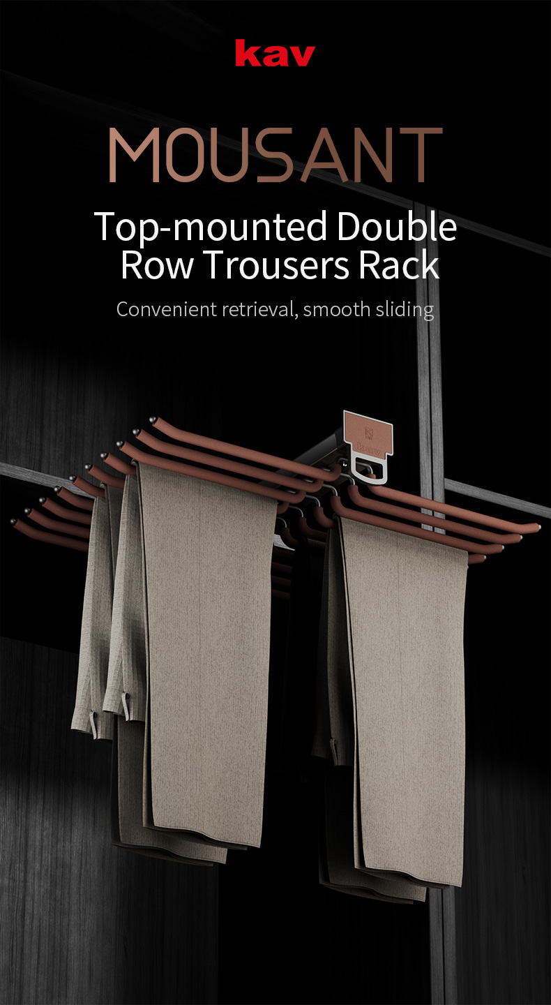 Revolutionizing Wardrobe Organization: The 18B03 Top-Install Double Pull-Out Soft Closing Pants  Rack Redefines Closet Space and Style